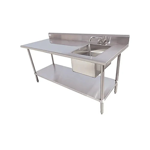 Serv-Ware TSF-3048-R Stainless Steel Work Table with Right Prep Sink, Faucet & 5" Backsplash – NSF