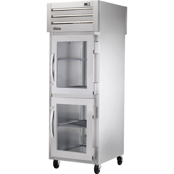 True STG1RPT-2HG-1S-HC Pass-Thru Half Glass Front/Solid Rear Swing Doors Refrigerator