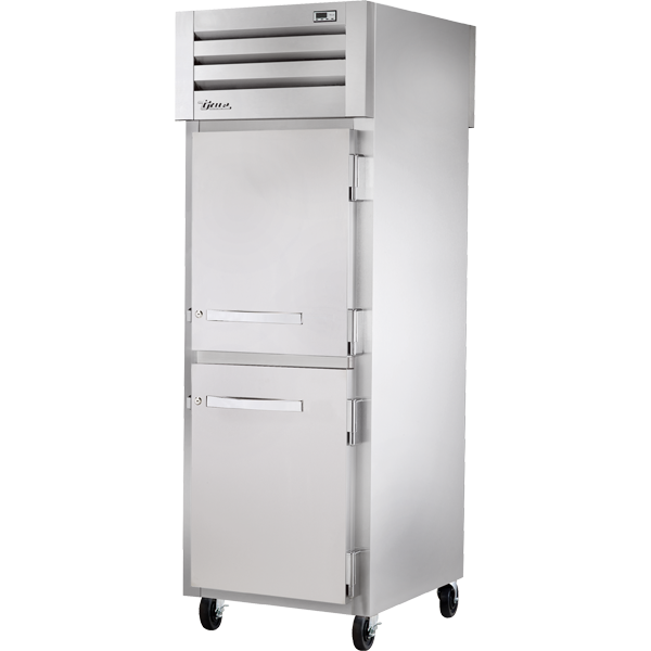 True STG1RPT-2HS-1G-HC Pass-Thru Solid Half Front/Glass Rear Swing Doors Refrigerator