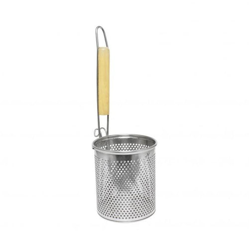 Thundergroup 5" X 5 1/4" FLAT BOTTOM NOODLE SKIMMER, ROUND, STAINLESS STEEL W/WOOD HANDLE