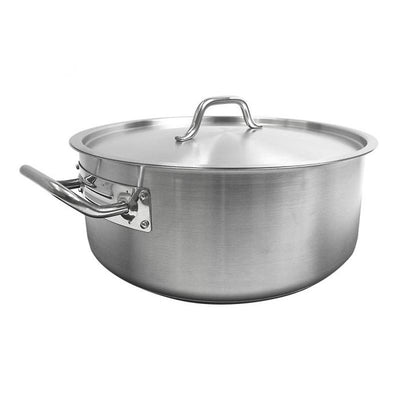 Thundergroup 15 qt, 15" Diameter Brazier Pot with Lid, Stainless Steel, Encapsulated Base, Dishwasher Safe, Standard Electric, Gas Cooktop, Halogen & Induction Ready, Oven Safe, Heavy-Duty, NSF
