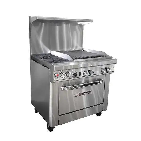 Southbend Restaurant Gas Range, with 2 Burners (1) 24" Charbroiler and Standard Oven - 175,000 BTU – 4361D-2CR