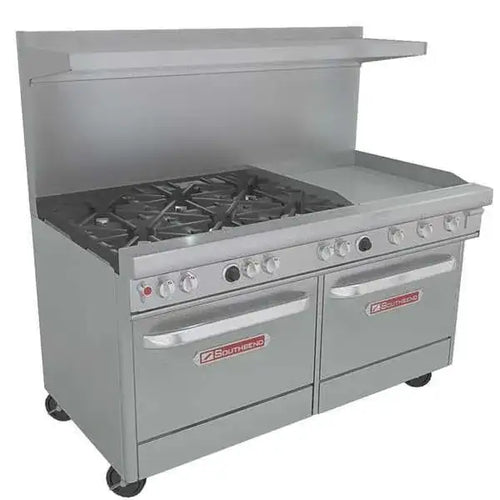 Southbend Restaurant Gas Range, 60" W with 6 Burners (1) 24" Griddle and (2) Standard Ovens - 336,000 BTU – 4601DD-2GR