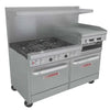 Southbend Restaurant Gas Range, 60" W with 6 Burners (1) 24" Raised Griddle/Broiler and (2) Standard Ovens - 321,500 BTU – 4601DD-2RR