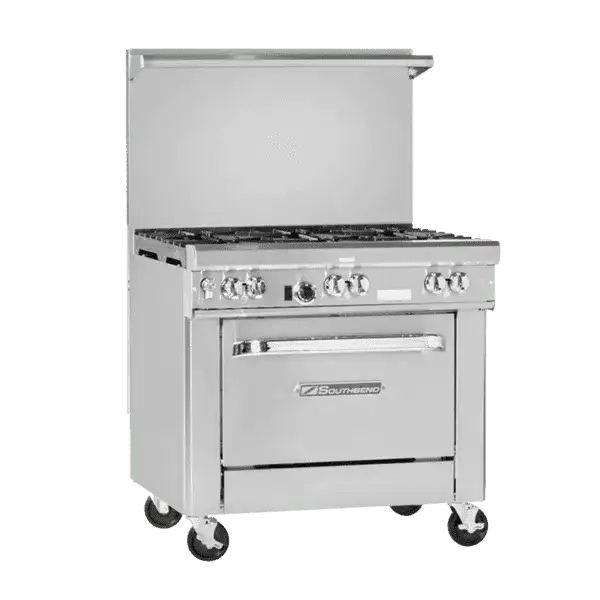 Southbend Ultimate Hybrid Restaurant Range, Gas And Electric, 36″, 3 Star/Sauté Gas Burners In Front, 3 Non-Clog Gas Burners Back, Standard Grates, Electric Convection Oven – Natural Gas, 198000 Total BTU – H4364A