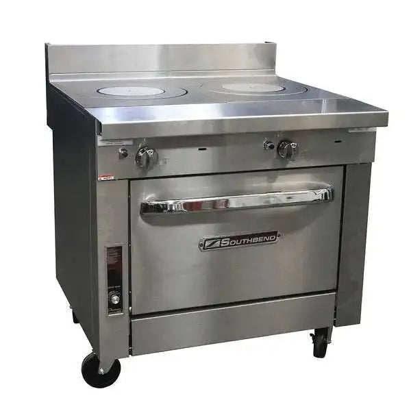 Southbend Commercial Range, 36" W with (2) 18" French Hot Tops and Convection oven - 125,000 BTU - P36A-FF