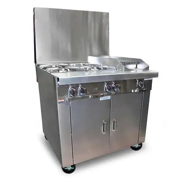 Southbend Commercial Range, 36" W with 4 Burners (1) 12" Charbroiler and Cabinet Base - 172,000 BTU – P36C-BBC