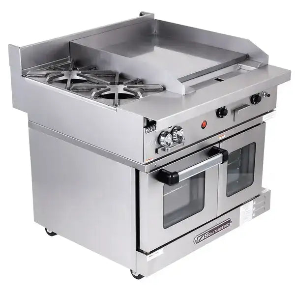 Southbend Commercial Range, 36" W with 2 Burners (1) 24" Griddle and Modular Base - 134,000 BTU – P36N-BTT