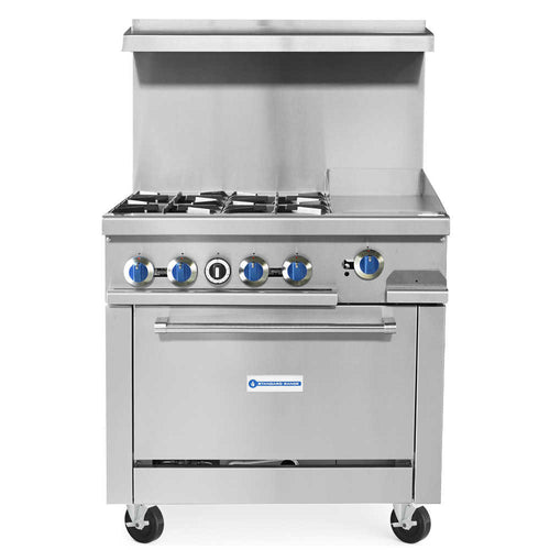 Standard Range SR-R36-12MG natural gas commercial range with griddle