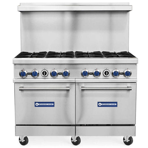 Standard Range SR-R48 48-inch natural gas range with eight burners and two standard ovens