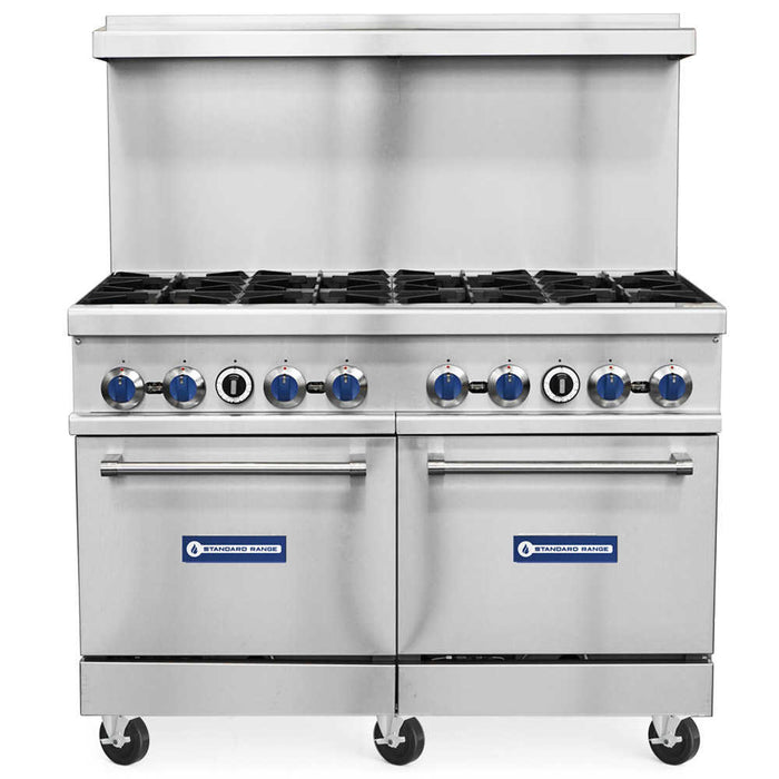 Standard Range SR-R48 48-inch natural gas range with eight burners and two standard ovens