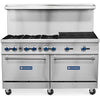 Standard Range SR-R60-24CB 60" Natural Gas 6-Burner Range with 24" Charbroiler & 2 Standard Ovens – 316,000 BTU