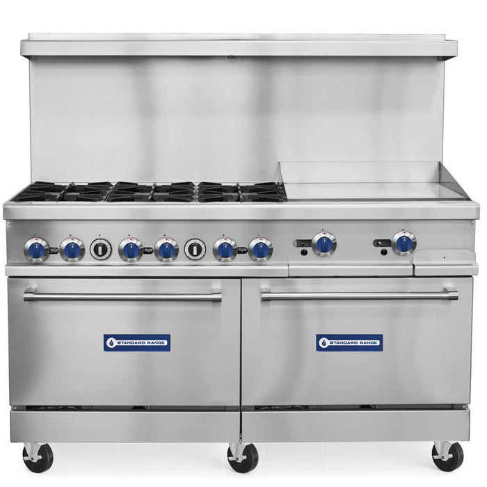 Standard Range SR-R60-24MG 60-inch natural gas range with six burners, 24-inch griddle, and two ovens