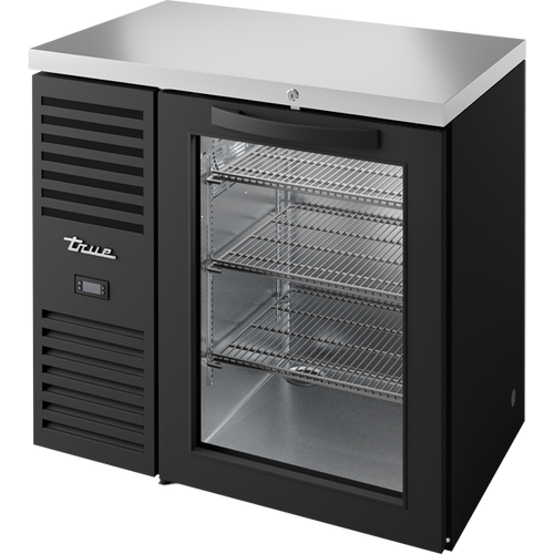 True TBR36-RISZ1-L-B-G-1 Reach-In Single Zone Refrigerator with Left Side Refrigeration System. Black Exterior and Glass Swing Doors