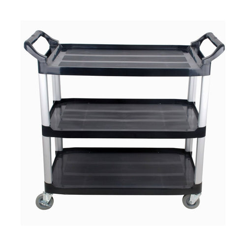 Prepline T-1632-BP black three-shelf utility trolley cart