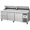 True TPP-AT2-93D-2-HC~SPEC3 Solid Doors & Drawers Pizza Prep Table with Angled Top Version 2 and Hydrocarbon Refrigerant~Spec Package 3