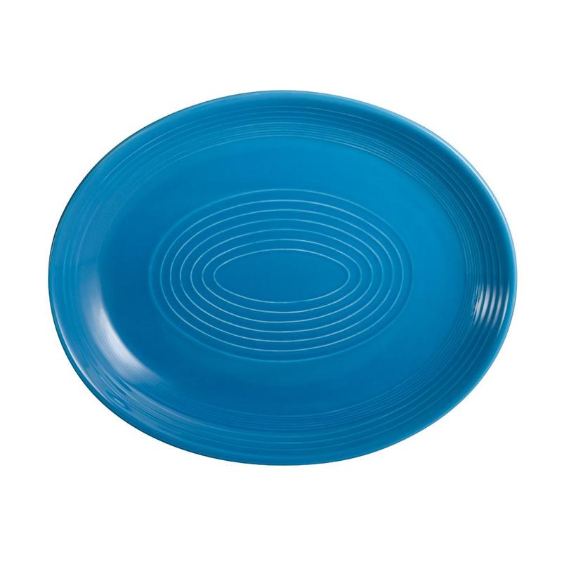 CAC Chinaware Color Tango Coupe Oval Platter Peacock 12 3/4"