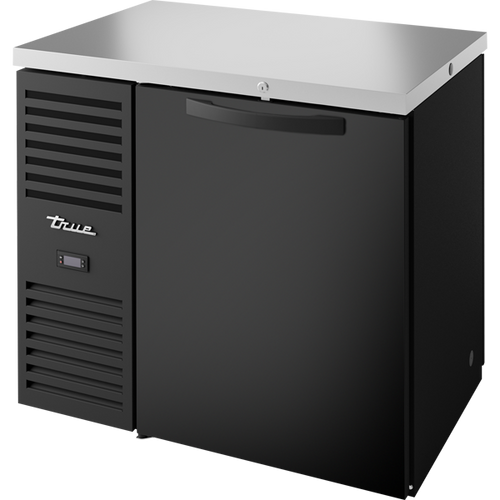 True TBR36-PTSZ1-L-B-S-S-1 Pass-Thru Single Zone Refrigerator with Left Side Refrigeration System. Black Exterior and Solid Swing Doors