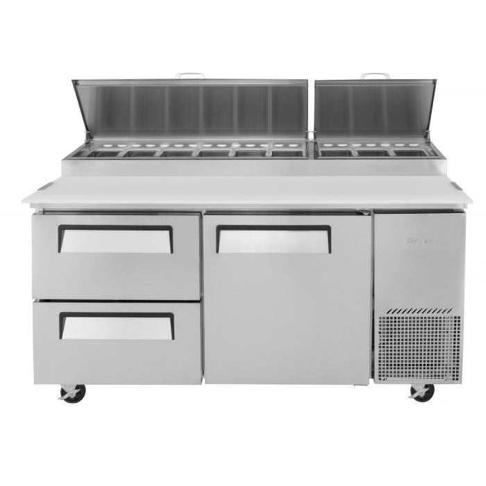 Turbo Air TPR-67SD-D2-N Side Mount Super Deluxe Pizza Prep Table with Two Sections 20.0 cu. ft.