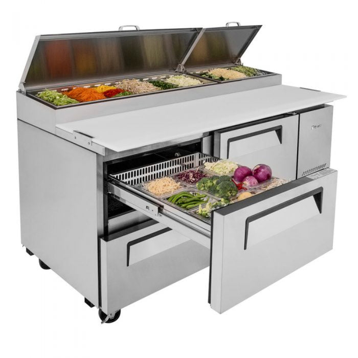 Turbo Air TPR-67SD-D2-N Side Mount Super Deluxe Pizza Prep Table with Two Sections 20.0 cu. ft.