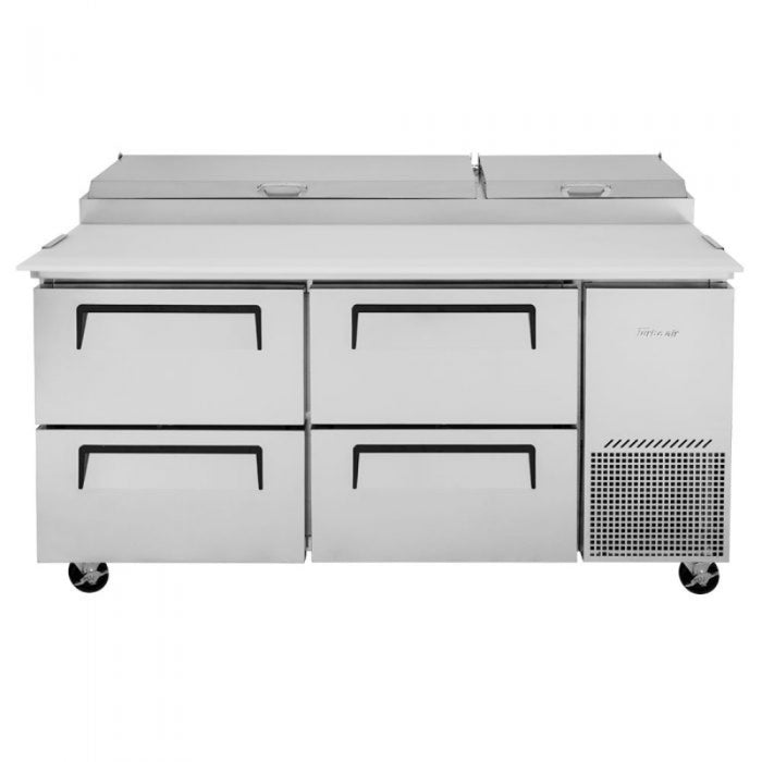 Turbo Air TPR-67SD-D4-N Side Mount Super Deluxe Pizza Prep Table with Two Sections 20.0 cu. ft.