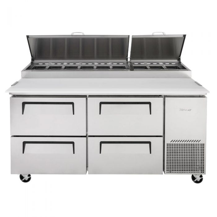 Turbo Air TPR-67SD-D4-N Side Mount Super Deluxe Pizza Prep Table with Two Sections 20.0 cu. ft.