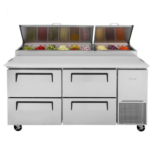 Turbo Air TPR-67SD-D4-N Side Mount Super Deluxe Pizza Prep Table with Two Sections 20.0 cu. ft.