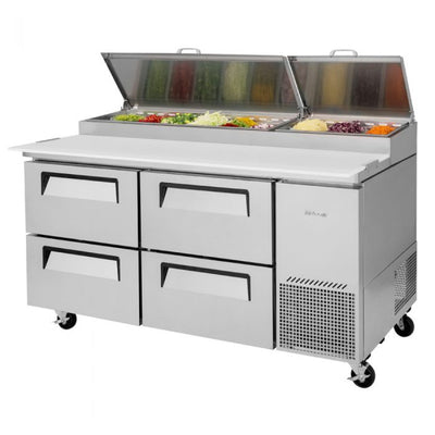 Turbo Air TPR-67SD-D4-N Side Mount Super Deluxe Pizza Prep Table with Two Sections 20.0 cu. ft.