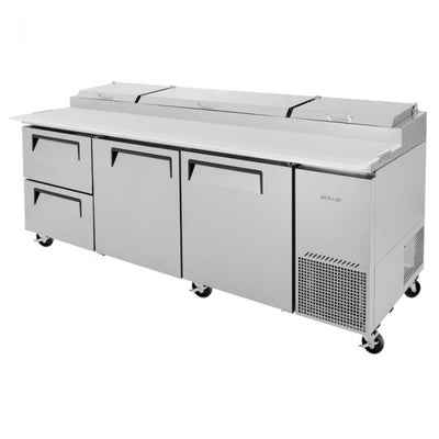 Turbo Air TPR-93SD-D2-N Side Mount Super Deluxe Pizza Prep Table with Three Sections 31.0 cu. ft.