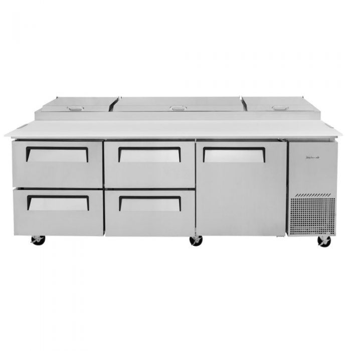 Turbo Air TPR-93SD-D4-N Side Mount Super Deluxe Pizza Prep Table with Three Sections 31.0 cu. ft.