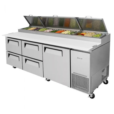 Turbo Air TPR-93SD-D4-N Side Mount Super Deluxe Pizza Prep Table with Three Sections 31.0 cu. ft.