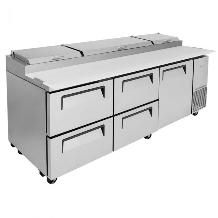 Turbo Air TPR-93SD-D4-N Side Mount Super Deluxe Pizza Prep Table with Three Sections 31.0 cu. ft.