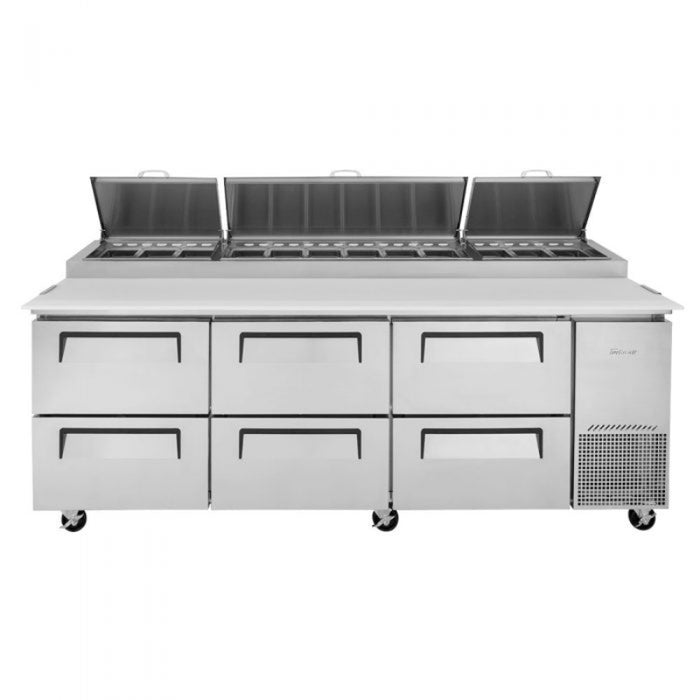 Turbo Air TPR-93SD-D6-N Side Mount Super Deluxe Pizza Prep Table with Three Sections 31.0 cu. ft.
