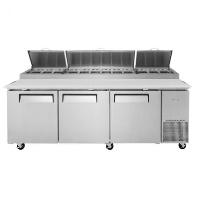 Turbo Air TPR-93SD-N Side Mount Super Deluxe Pizza Prep Table with Three Sections 31.0 cu. ft.