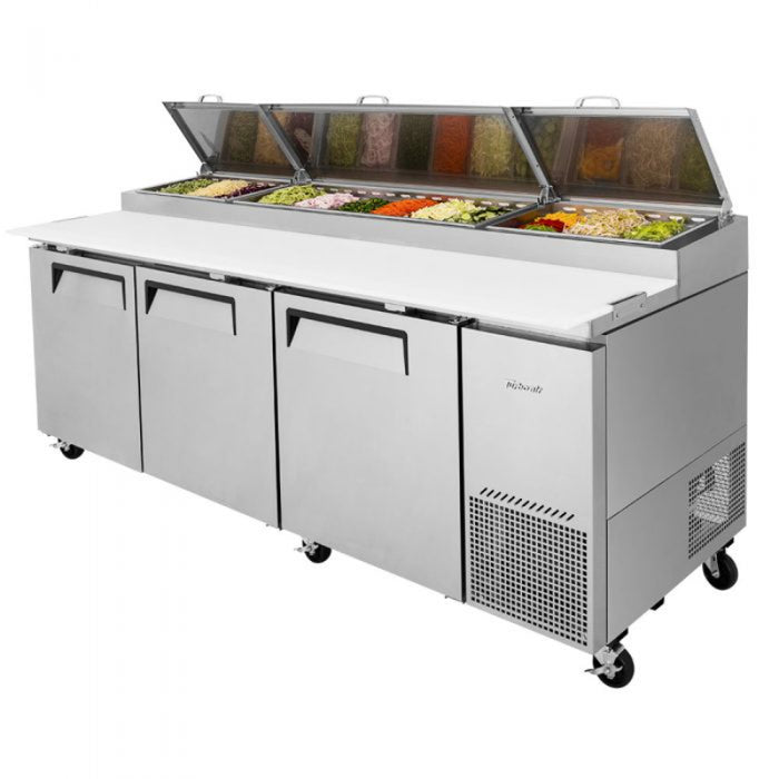 Turbo Air TPR-93SD-N Side Mount Super Deluxe Pizza Prep Table with Three Sections 31.0 cu. ft.