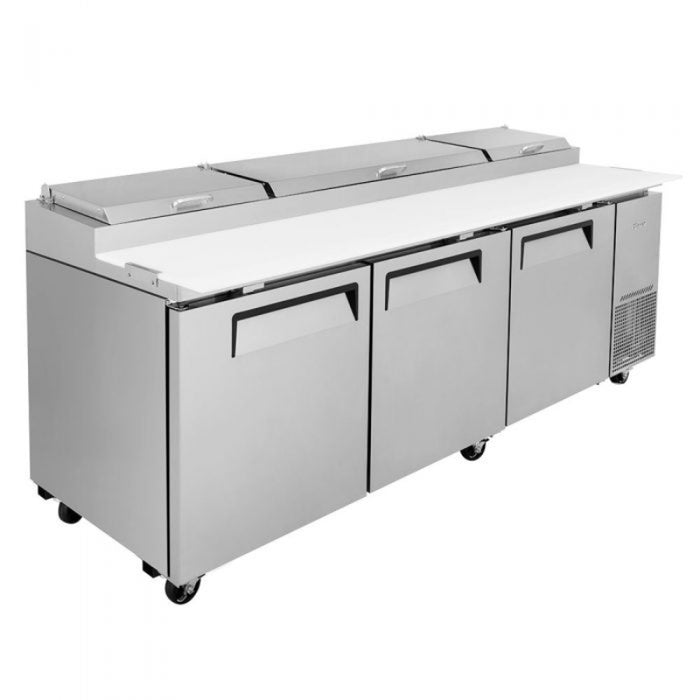 Turbo Air TPR-93SD-N Side Mount Super Deluxe Pizza Prep Table with Three Sections 31.0 cu. ft.
