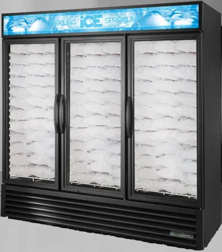 True GDIM-72NT-HC~TSL01" Triple Glass Door Commercial Ice Merchandiser Freezer with LED Lighting – 115V