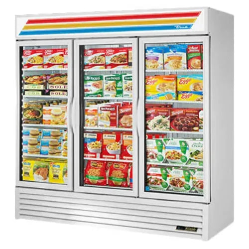 True GDM-72F-LTF-HC~TSL01 78" Three-Section Glass Door Merchandiser Freezer – Commercial Display Freezer with LED Lighting