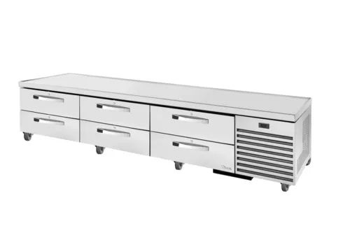 True TRCB‑110‑HC ~ SPEC3 110″ Stainless Steel Refrigerated Chef Base – 6‑Drawer, R290 Hydrocarbon, Heavy‑Duty Prep Station