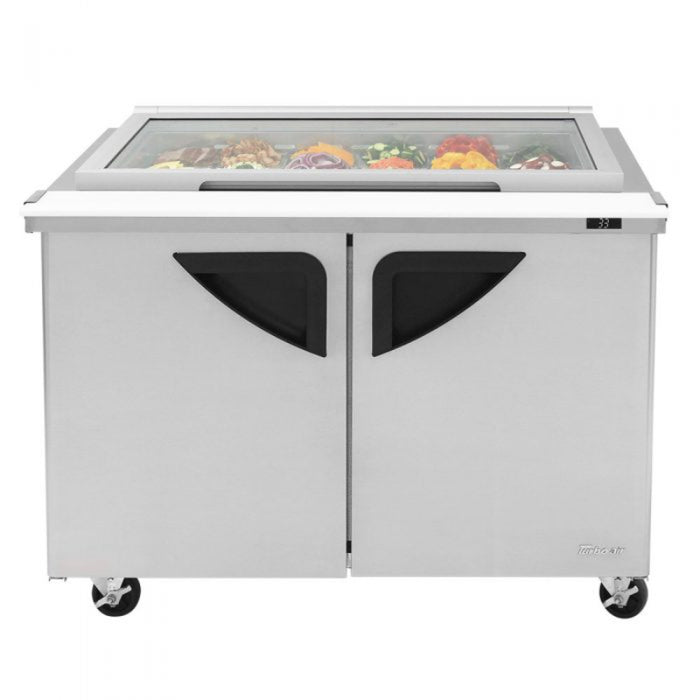 Turbo Air TST-48SD-18-FB-N-GL Super Deluxe Sandwich/Salad Mega Top Unit-Glass Lid with Two Sections 11.1 cu. ft