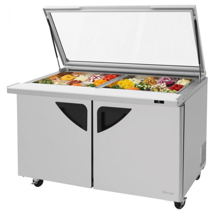 Turbo Air TST-60SD-24-N-GL Rear Mount Super Deluxe Sandwich/Salad Mega Top Unit-Glass Lid with Two Sections 19.0 cu. ft