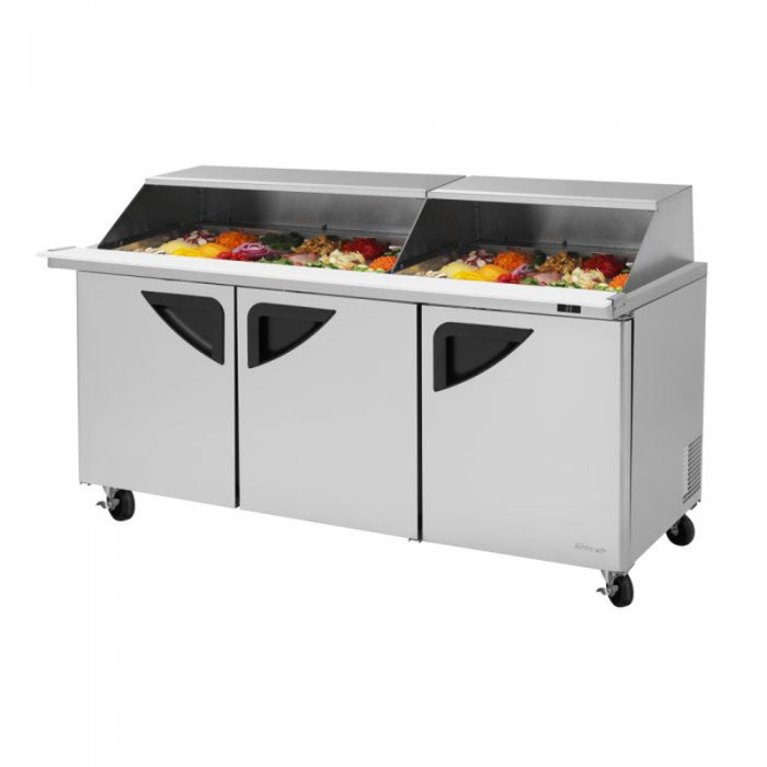 Turbo Air TST-72SD-30-N-SL Rear Mount Super Deluxe Sandwich/Salad Mega Top Unit-Slide Back Lid with Three Sections 23 cu. ft