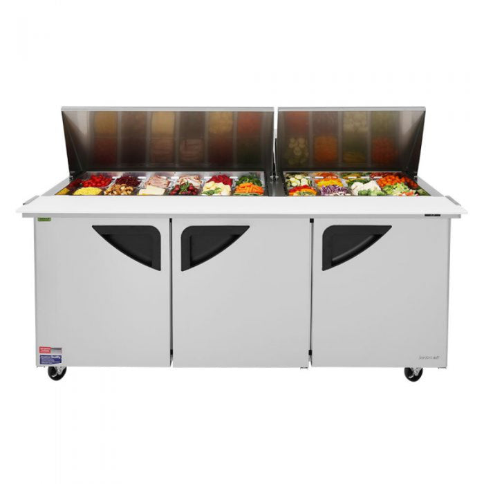 Turbo Air TST-72SD-30-N Rear Mount Super Deluxe Sandwich/Salad Mega Top Unit with Three Sections 23 cu. ft