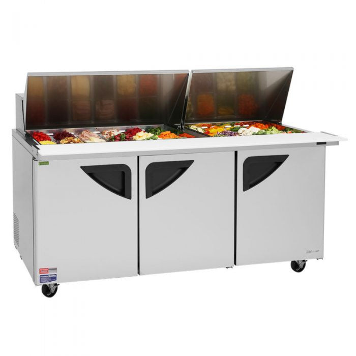 Turbo Air TST-72SD-30-N Rear Mount Super Deluxe Sandwich/Salad Mega Top Unit with Three Sections 23 cu. ft