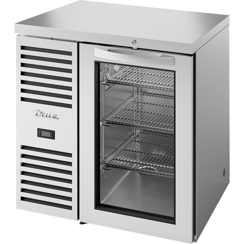 True TBR32-RISZ1-L-S-G-1 Reach-In Single Zone Refrigerator with Left Side Refrigeration System. Stainless Exterior and Glass Swing Doors