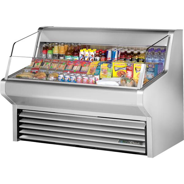 True THAC-60-S-HC-LD Horizontal Air Curtain Refrigerated Merchandiser with Stainless Exterior, Hydrocarbon Refrigerant & LED Lighting