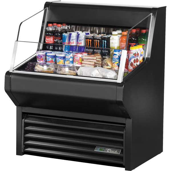 True THAC-36-HC-LD Horizontal Air Curtain Refrigerated Merchandiser with Hydrocarbon Refrigerant & LED Lighting.