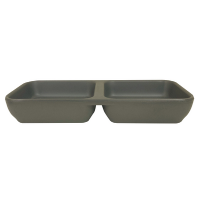 Thunder Group Melamine Western 4 oz, 6" x 3", Twin Sauce Dish, Classic Stone Grey,1 doz