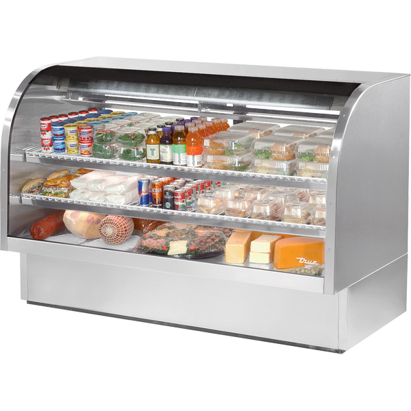 True TCGG-72-S-HC-LD Stainless Steel Curved Glass Refrigerated Deli Case