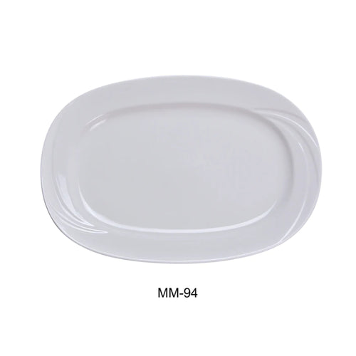 Yanco MM-94 14" X 10" Rectangular Platter, Embossed Pattern Bone, White Durable China, Pack of 12 (1 Dz)